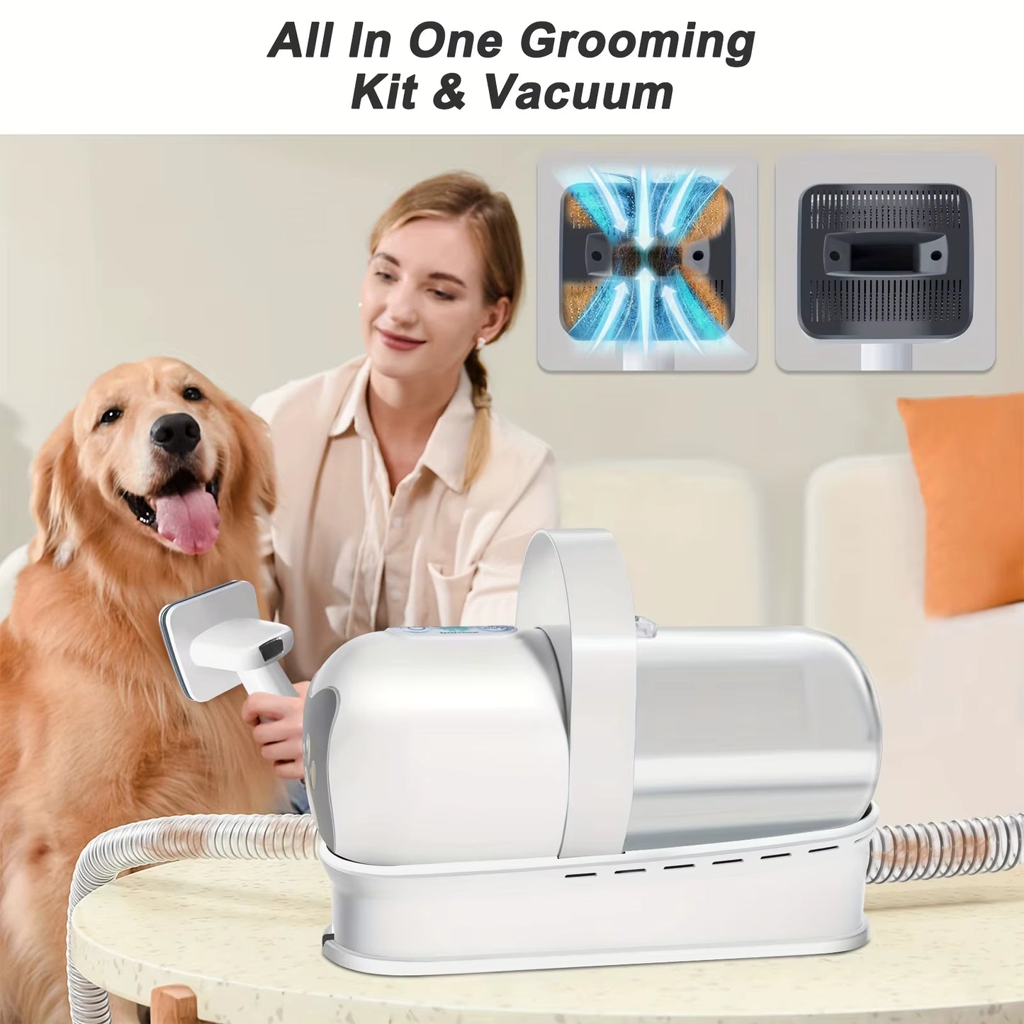 Dog Grooming Vacuum Kit 7-In-1 Pet Clipper with Nail Grinder Hair Trimming & Combing Low Noise Pet Grooming Products