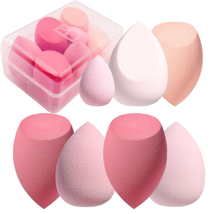 Makeup Sponge Set  Blender Sponges 7 Pcs for Liquid, Cream, and Powder, Multi-Colored with 1 Mini Makeup Sponge Pink (A-Pink）