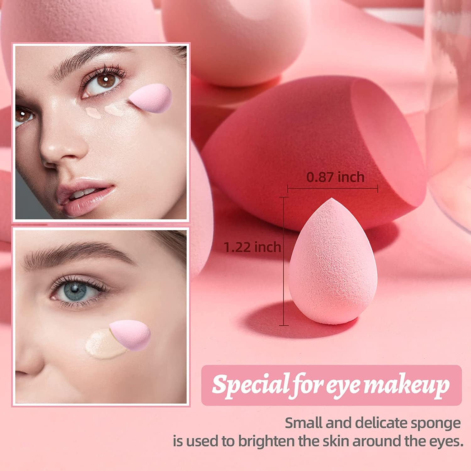 Makeup Sponge Set  Blender Sponges 7 Pcs for Liquid, Cream, and Powder, Multi-Colored with 1 Mini Makeup Sponge Pink (A-Pink）