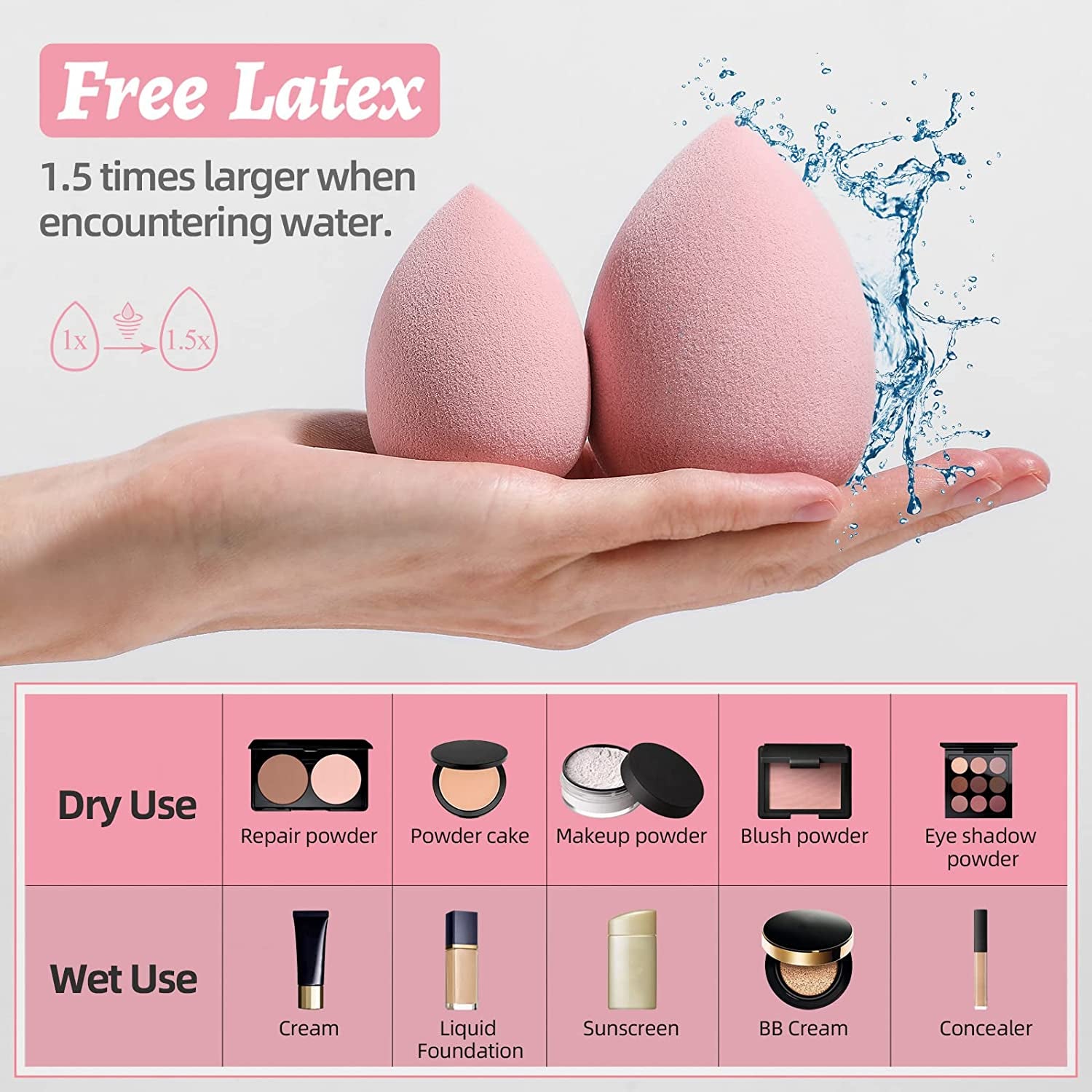 Makeup Sponge Set  Blender Sponges 7 Pcs for Liquid, Cream, and Powder, Multi-Colored with 1 Mini Makeup Sponge Pink (A-Pink）