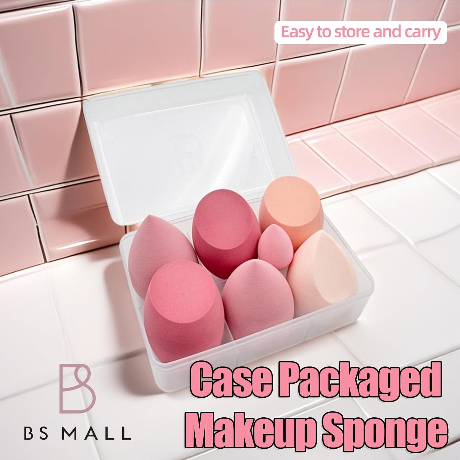 Makeup Sponge Set  Blender Sponges 7 Pcs for Liquid, Cream, and Powder, Multi-Colored with 1 Mini Makeup Sponge Pink (A-Pink）